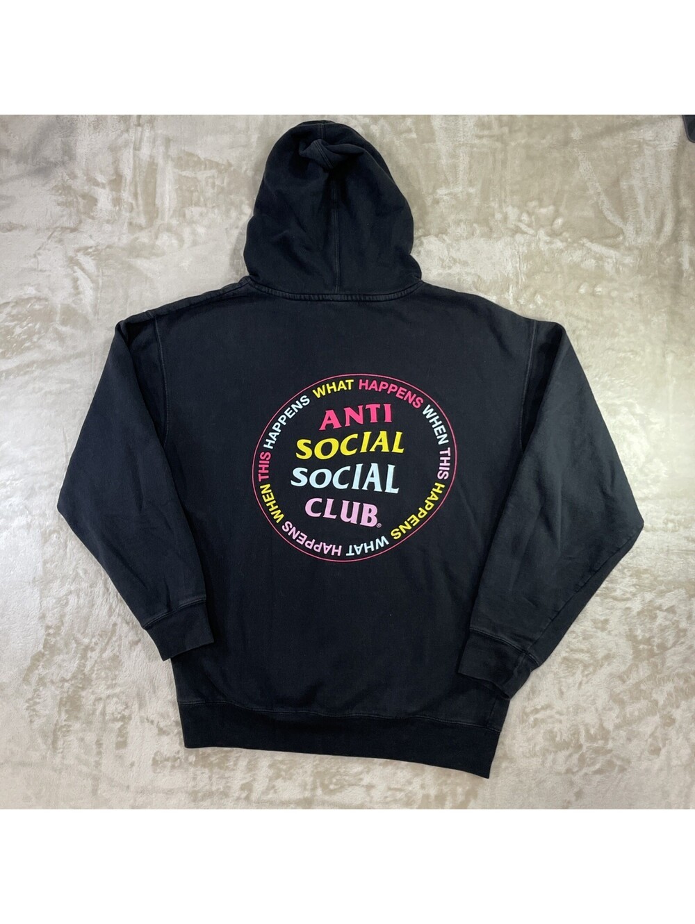 Anti Social Social Club “What Happens” Hoodie Black Made USA Pullover Mens Large